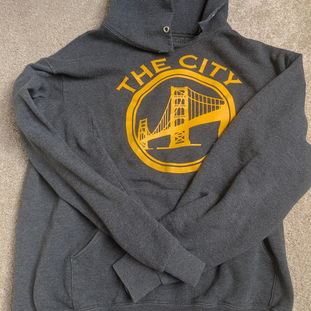 Jerzees Charcoal Hoodie with Yellow Graphic